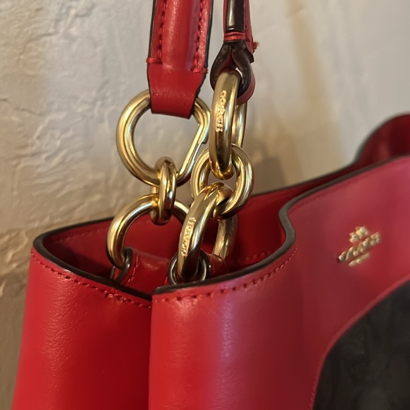 Coach Red Signature Lexy Brown Shoulder Bag Purse Leather Valentine - Picture 8 of 15